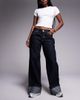 Liquor N Poker Liquor N Poker cinch midrise turn up baggy denim jeans with contrast stiching in darkwash blue - 1