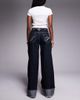 Liquor N Poker Liquor N Poker cinch midrise turn up baggy denim jeans with contrast stiching in darkwash blue - 2