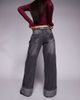 Liquor N Poker Liquor N Poker cinch midrise turn up baggy denim jeans with contrast stiching in darkwash gray - 3
