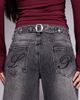 Liquor N Poker Liquor N Poker cinch midrise turn up baggy denim jeans with contrast stiching in darkwash gray - 4