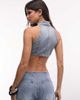 Liquor N Poker Liquor N Poker contrast stitch buckle detail halterneck top set in washed blue - 3