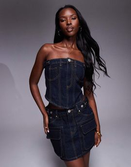 Liquor N Poker Liquor N Poker denim bandeau crop top in dark wash blue