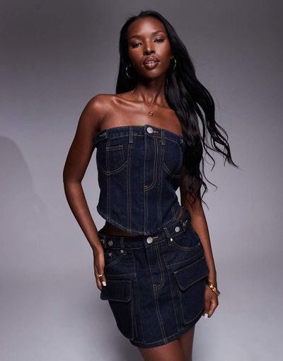 Liquor N Poker Liquor N Poker denim bandeau crop top in dark wash blue
