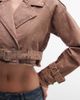 Liquor N Poker Liquor N Poker denim crop biker jacket with belt buckle detail in dark washed beige-Neutral - 2