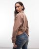 Liquor N Poker Liquor N Poker denim crop biker jacket with belt buckle detail in dark washed beige-Neutral - 4