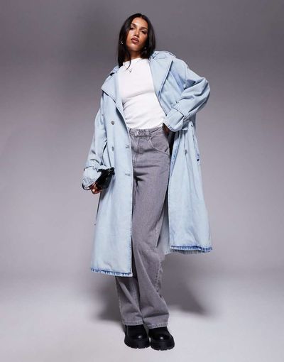 Liquor N Poker Liquor N Poker denim trench coat in bleach wash-Blue