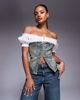 Liquor N Poker Liquor N Poker hook eye denim corset with milkmaid sleeves in acid wash blue - 1