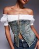 Liquor N Poker Liquor N Poker hook eye denim corset with milkmaid sleeves in acid wash blue - 2