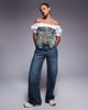 Liquor N Poker Liquor N Poker hook eye denim corset with milkmaid sleeves in acid wash blue - 3