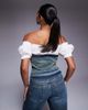 Liquor N Poker Liquor N Poker hook eye denim corset with milkmaid sleeves in acid wash blue - 4