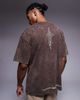 Liquor N Poker Liquor N Poker relaxed 250gsm t-shirt with gothic script in brown wash - 3