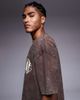 Liquor N Poker Liquor N Poker relaxed 250gsm t-shirt with gothic script in brown wash - 4