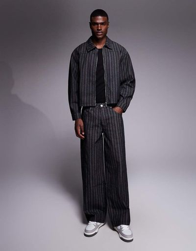 Liquor N Poker Liquor N Poker relaxed baggy jeans in black pinstripe - part of a set