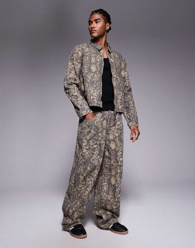 Liquor N Poker Liquor N Poker relaxed baggy jeans in olive snake print - part of a set-Multi