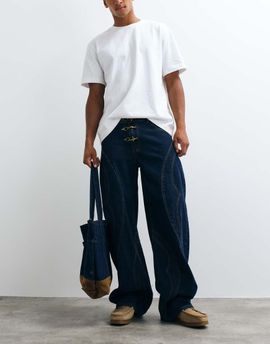 Liquor N Poker Liquor N Poker relaxed baggy seam detail fireman clasp jeans in mid blue wash