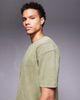 Liquor N Poker Liquor N Poker relaxed fit raw edge emblem T-shirt in washed khaki-Green - 4