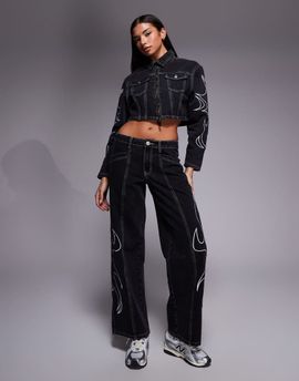 Liquor N Poker Liquor N Poker relaxed low rise jeans with appliqué detailing in black - part of a set