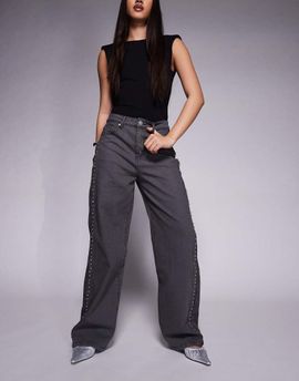 Liquor N Poker Liquor N Poker relaxed mid rise jeans with diamante eyelet detail in black