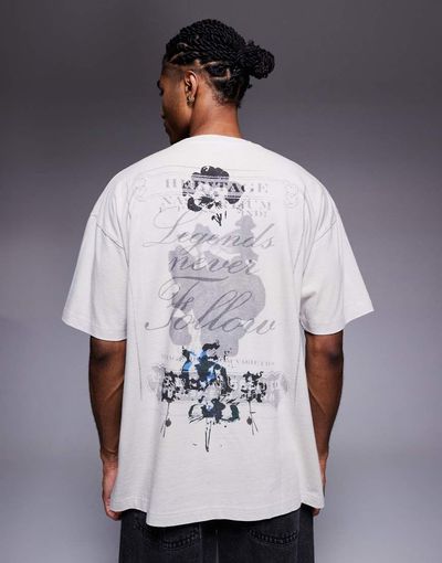 Liquor N Poker Liquor N Poker relaxed t-shirt with distorted love graphict in stone wash-Blue