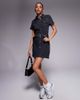 Liquor N Poker Liquor N Poker short sleeve denim button up 60's style mini dress with chunky belt in black wash - 1