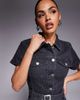Liquor N Poker Liquor N Poker short sleeve denim button up 60's style mini dress with chunky belt in black wash - 2