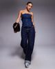Liquor N Poker Liquor N Poker utility denim bandeau crop top with zip up in dark wash blue - 2