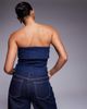Liquor N Poker Liquor N Poker utility denim bandeau crop top with zip up in dark wash blue - 3