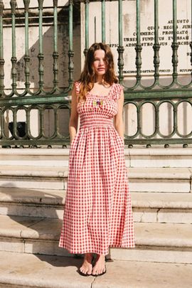 Lisa Says Gah Lisa Says Gah! Lisa Says Gah Annie Gingham Embroidered Dress in Cherry, Women's at Urban Outfitters