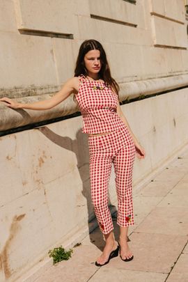 Lisa Says Gah Lisa Says Gah! Lisa Says Gah Kristin Gingham Embroidered Capri Pant in Cherry, Women's at Urban Outfitters