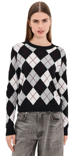 LISA YANG LISA YANG Antoni Cashmere Argyle Sweater Black/Cream/DoveGrey/DeepPlum
