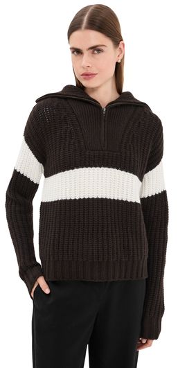 LISA YANG LISA YANG Mavis Quarter Zip Cashmere Sweater Dark Oak/Cream