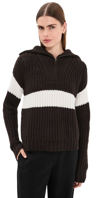 LISA YANG LISA YANG Mavis Quarter Zip Cashmere Sweater Dark Oak/Cream