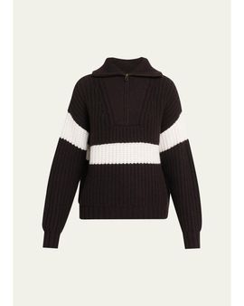Lisa Yang Mavis Stripe Cashmere Rib Quarter-Zip Sweater