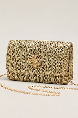 Lisi Lerch Ruby Foldover Gold Straw Clutch