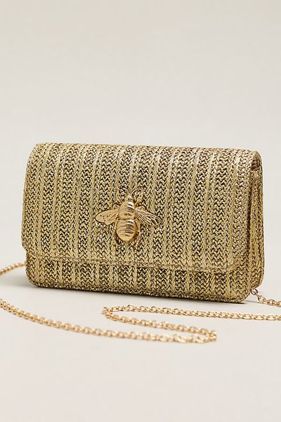 Lisi Lerch Ruby Foldover Gold Straw Clutch