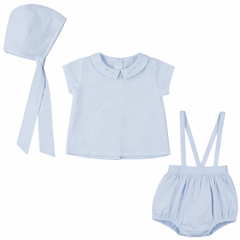 Little Fragile Little Fragile Boy Collared Top, Adjustable Strap Overall Shorts and Bonnet Set