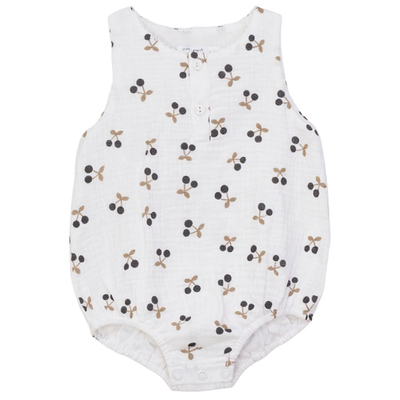 Little Fragile Little Fragile Cherry Crinkle Scallop Snap Romper