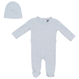 Little Fragile Little Fragile Cherry Leaf Scalloped Binding Elastic Ankle Romper & Hat Set