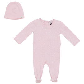 Little Fragile Little Fragile Cherry Leaf Scalloped Binding Elastic Ankle Romper & Hat Set