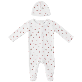 Little Fragile Little Fragile Cherry Pointelle Scalloped Edge Romper and Hat Set