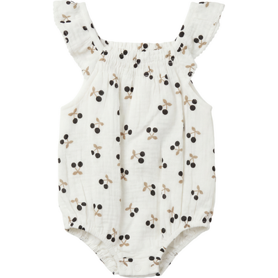 Little Fragile Little Fragile Crinkle Woven Cherry Ruffle Strap Romper