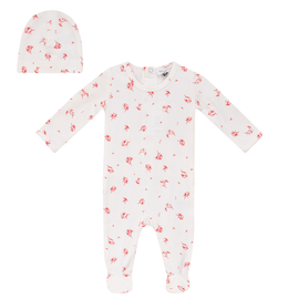 Little Fragile Little Fragile Floral Snap Back Cotton Modal Romper with Hat