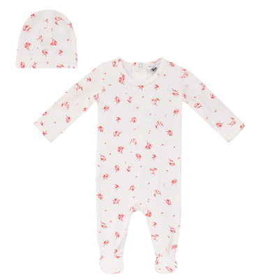 Little Fragile Little Fragile Floral Snap Back Cotton Modal Romper with Hat