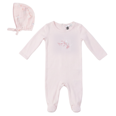 Little Fragile Little Fragile Girl Bird & Floral Chest Detail Bonnet Romper Set