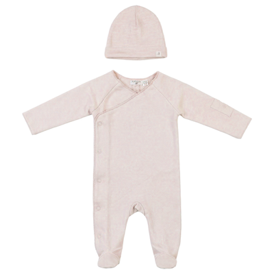 Little Fragile Little Fragile Girl French Terry Wrap V Neck Romper and Matching Hat Set