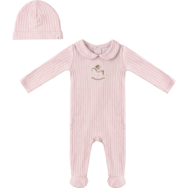 Little Fragile Little Fragile Girl Horse Bear Pointelle Knit Long Sleeve Romper and Hat Set