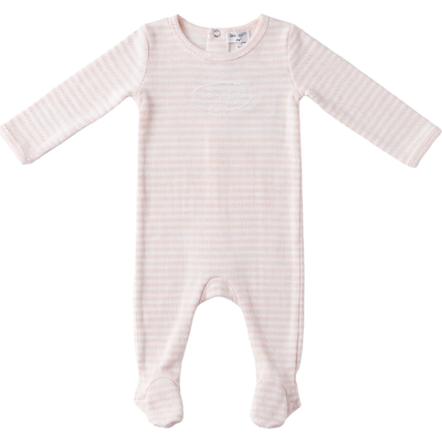 Little Fragile Little Fragile Girl Stripe Pointelle Long Sleeve Embroidered Romper and Hat Set