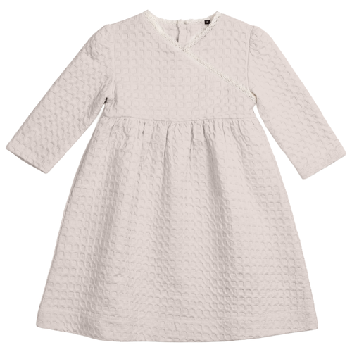 Little Fragile Little Fragile Girl Textured Waffle Lace Trim Shirred Waist Dress