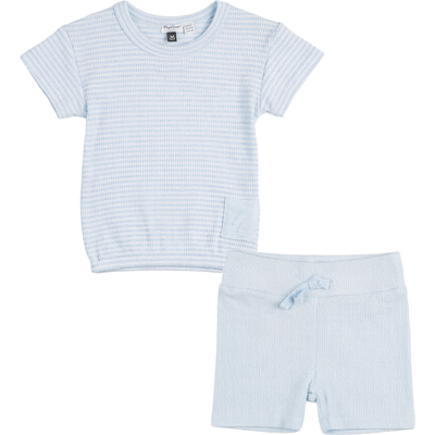 Little Fragile Little Fragile Stripe Rib Short Sleeve Top and Back Pocket Shorts Set