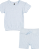 Little Fragile Little Fragile Stripe Rib Short Sleeve Top and Twill Tape Knot Shorts Two Piece Set - 1